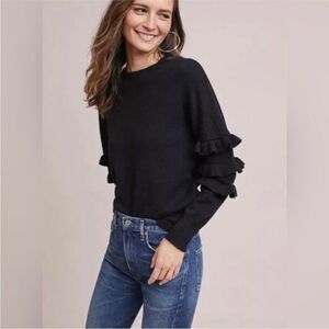 Revolve Line & Dot Black Ruffled Ribbed Turtleneck Sweater